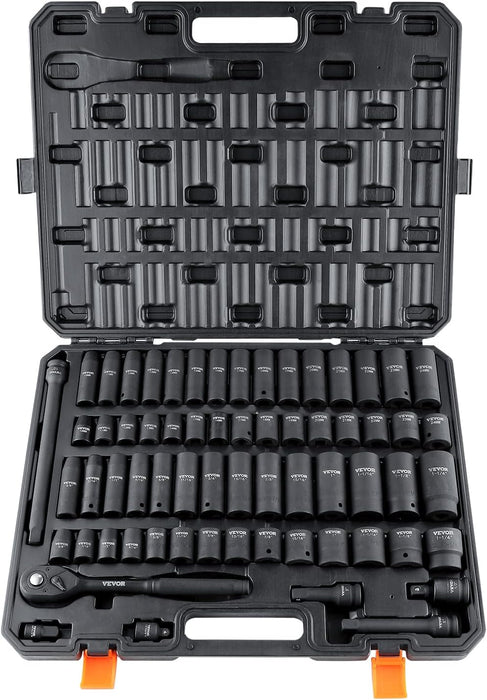 1/2" Drive Impact Socket Set 65 Piece, 3/8" to 1-1/4" and 10-24mm