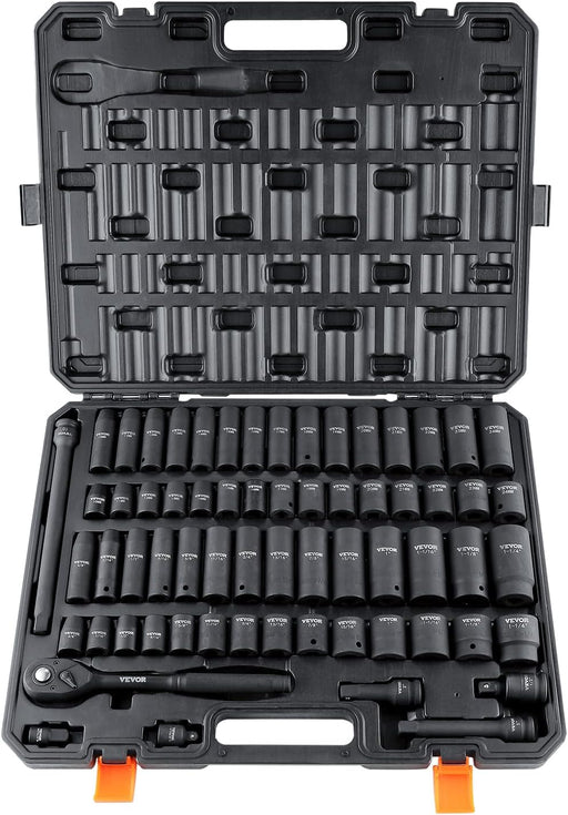 1/2" Drive Impact Socket Set 65 Piece, 3/8" to 1-1/4" and 10-24mm