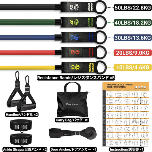 Resistance Bands, 10-150 LBS Exercise Bands with Handles, Ankle Straps & Door Anchor, Adjustable Workout Bands for Full 