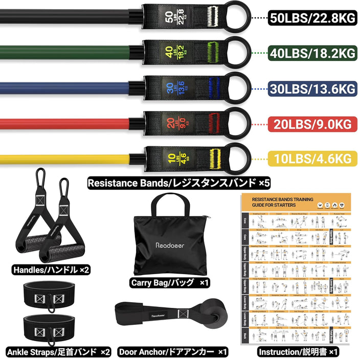 Resistance Bands, 10-150 LBS Exercise Bands with Handles, Ankle Straps & Door Anchor, Adjustable Workout Bands for Full 