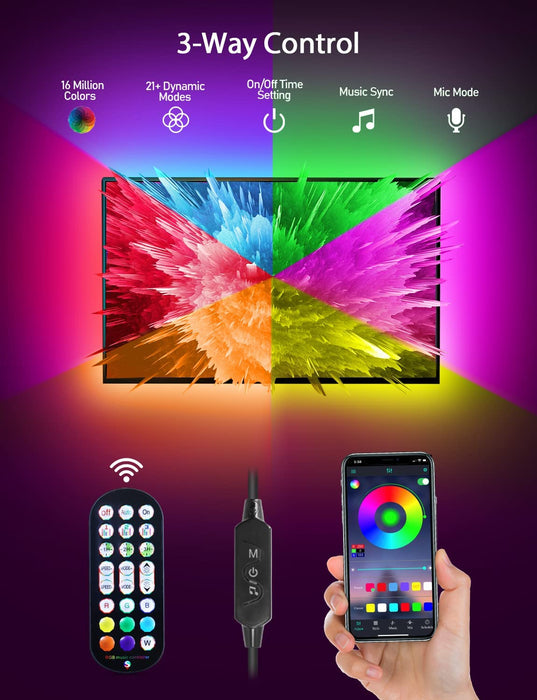 LED Lights for TV Led Backlight, 9.84ft RGB Led Strip Lights USB TV Lights Behind 32-43in, APP Remote Control Music Sync TV Led Light for Bedroom Gaming Home Décor