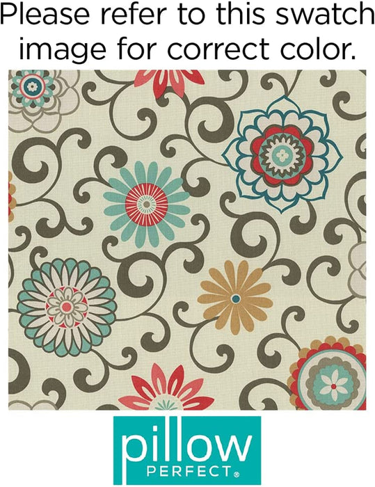 Bright Floral Indoor/Outdoor Throw Pillows, 2 Count, Lumbar - 11.5" x 18.5", Blue/Brown Pom Pom Play