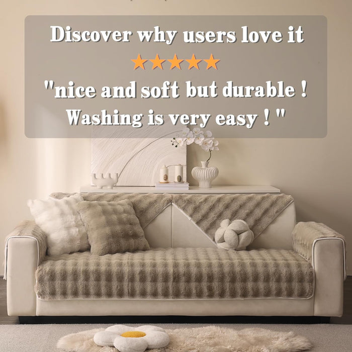 Soft Plush Faux Fur Couch Cover, Thick Warm Fuzzy Sectional Sofa Covers for 3 Cushion Couch Sofa L Sharped Sofa Non Slip Slipcover, Furniture Protector Covers for Pets(1 PCS 36"x82" Khaki)