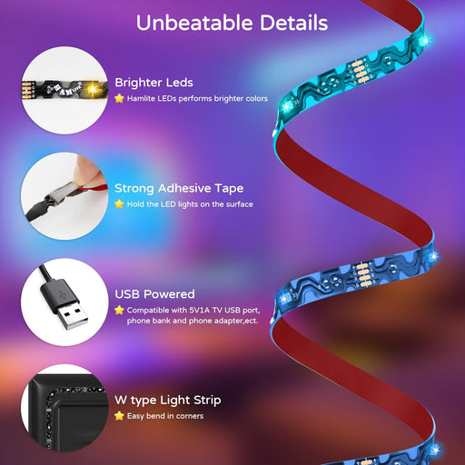 TV Backlight 55 inch, 11.5Ft Led Strip Lights USB Powered with Remote -Curve Design Sync on/Off with TV, Changing LED Ba