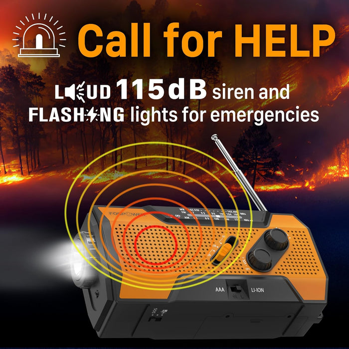 NOAA Emergency Weather Radio A1 7400mWh Solar Hand Crank (Orange)