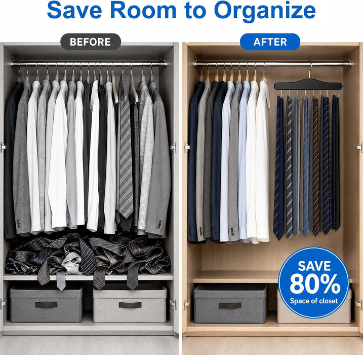 Belt Hanger for Closet, Holds Up to 42 Belts, Sturdy Wooden Belt Rack with 14 Hooks, Space-Saving Belt and Tie Organizer