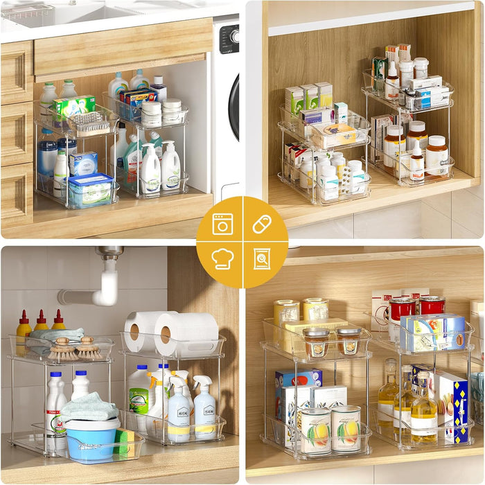 Bathroom Under Sink Organizers and Storage, 2 Pack, Clear