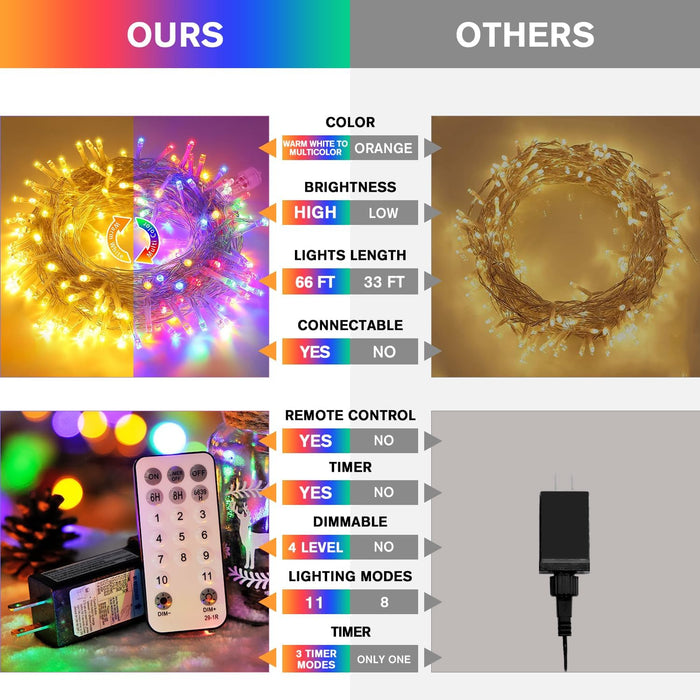 200 LED Warm White & Multicolor Color Changing String Lights