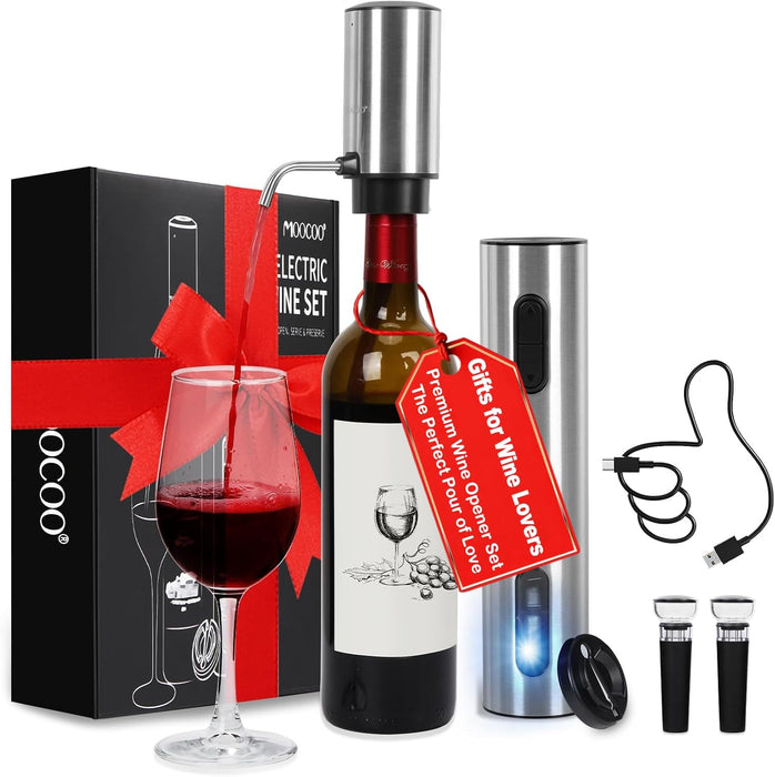 Electric Wine Opener Gift Set, Automatic Electric Wine Bottle Corkscrew Opener Rechargeable with Foil Cutter, Automatic 
