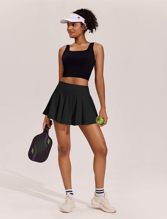 Womens Tennis Skirt 14" Pleated Athletic Golf Skorts with Pockets