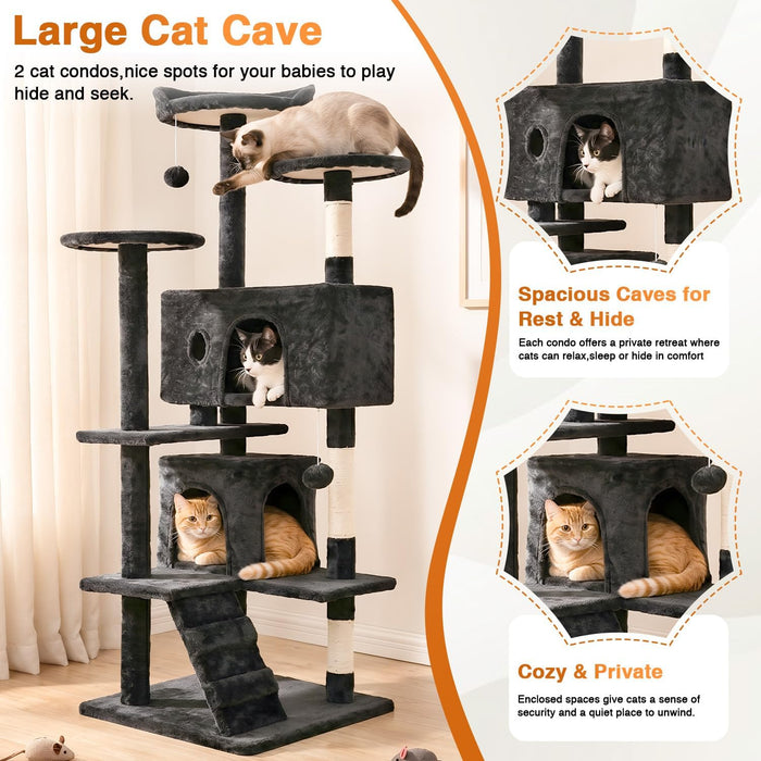 | 54" Cat Tree Tower | Dark Gray | Multi-Level Indoor Activity Center