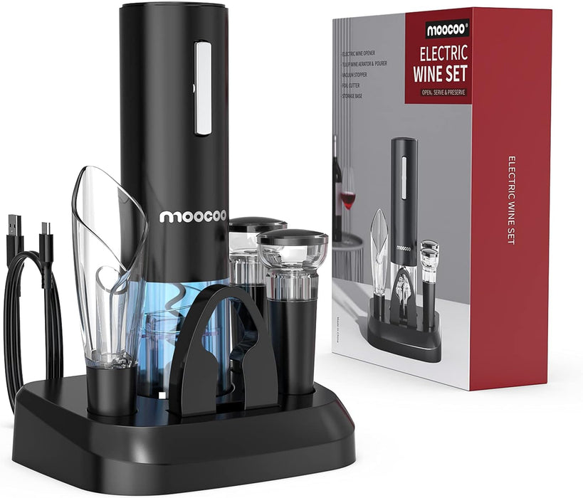 Electric Wine Opener with Charging Base, Cordless Electric Wine Bottle Opener with 2-in-1 Aerator &Pourer, Foil Cutter, 