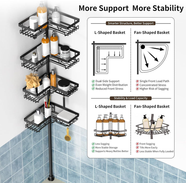 Corner Shower Caddy Tension Pole, Large Capacity Bathroom Organizer