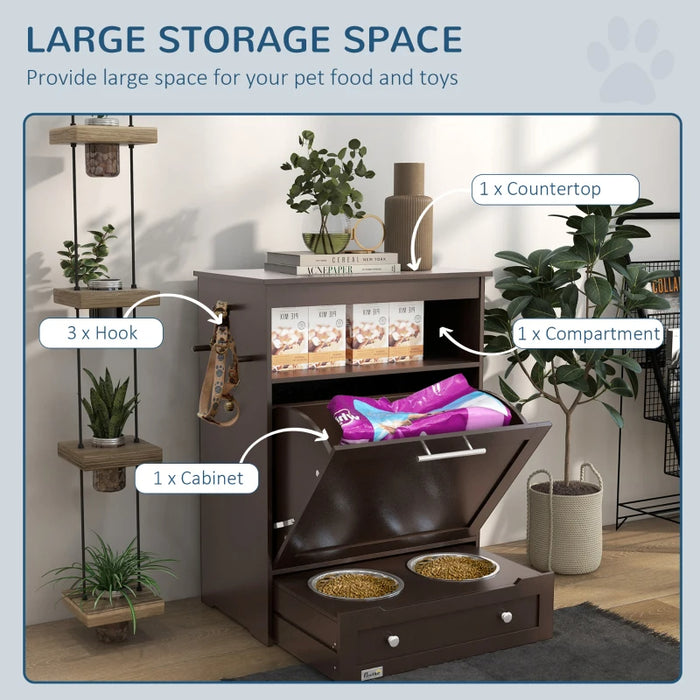 Raised-Bowl Pet Feeder Station with Storage Cabinet