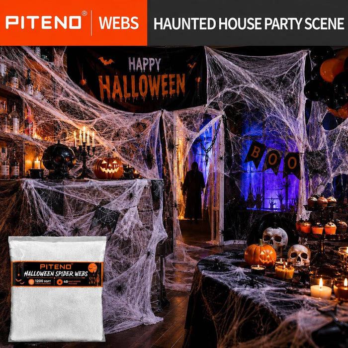 ® 1200 sqft Spider Webs Halloween Decorations with 40 Fake Spiders, Stretchable Halloween Spider Webs for Indoor Outdoor Haunted House Yard Porch Party Decor (White)