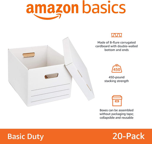 Storage/Filing Boxes with Lift-Off Lid, Letter/Legal Size, Collapsible, Tape-Free Assembly, White, 16.2" L x 12.5" W x 1