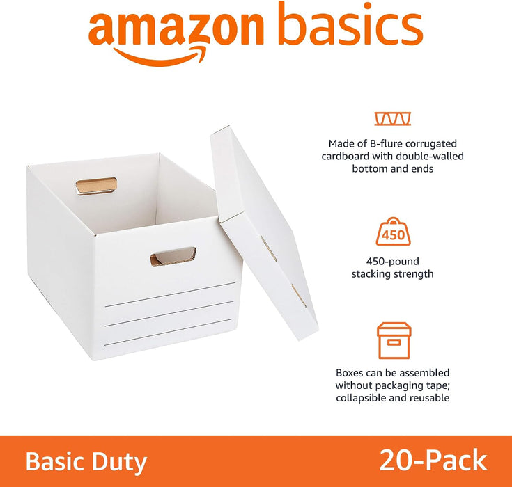 Storage/Filing Boxes with Lift-Off Lid, Letter/Legal Size, Collapsible, Tape-Free Assembly, White, 16.2" L x 12.5" W x 1