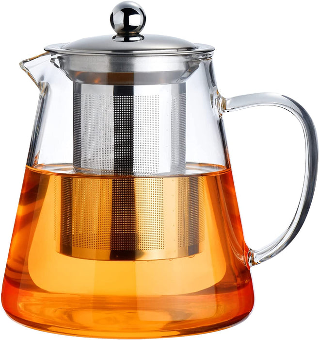 Glass Teapot Stovetop 18.6 OZ, Borosilicate Clear Tea Kettle with Removable 18/8 Stainless Steel Infuser, Teapot Bloomin
