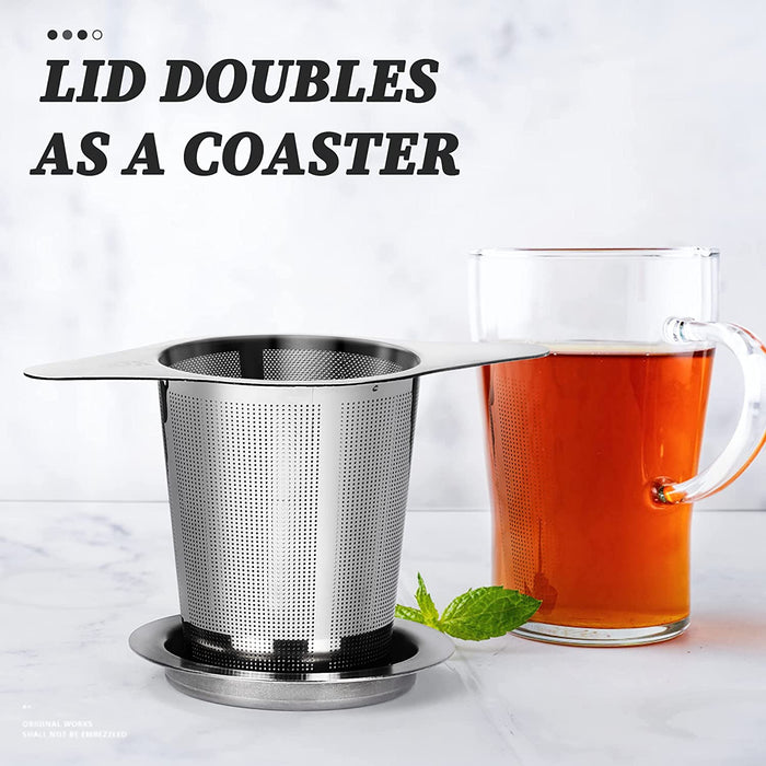 Extra Fine 18/8 Stainless Steel Tea Infuser Mesh Strainer with Large Capacity & Perfect Size Double Handles for Hanging 
