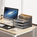 Desk File Organizer, Mesh Letter File Folder Holder with 3 Paper Trays and 2 Vertical Upright Section, for Office Supplies,Desk Accessories & Workspace,Black.