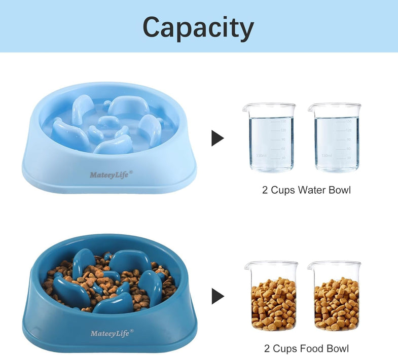 2-Pack Slow Feeder Dog Bowls, 2 Cups, Dog Puzzle Feeder Bowl