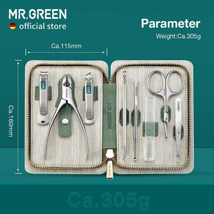Manicure Sets Pedicure Kits Stainless Steel Nail Clipper Personal Care Tools with PU Leather Case (Green)