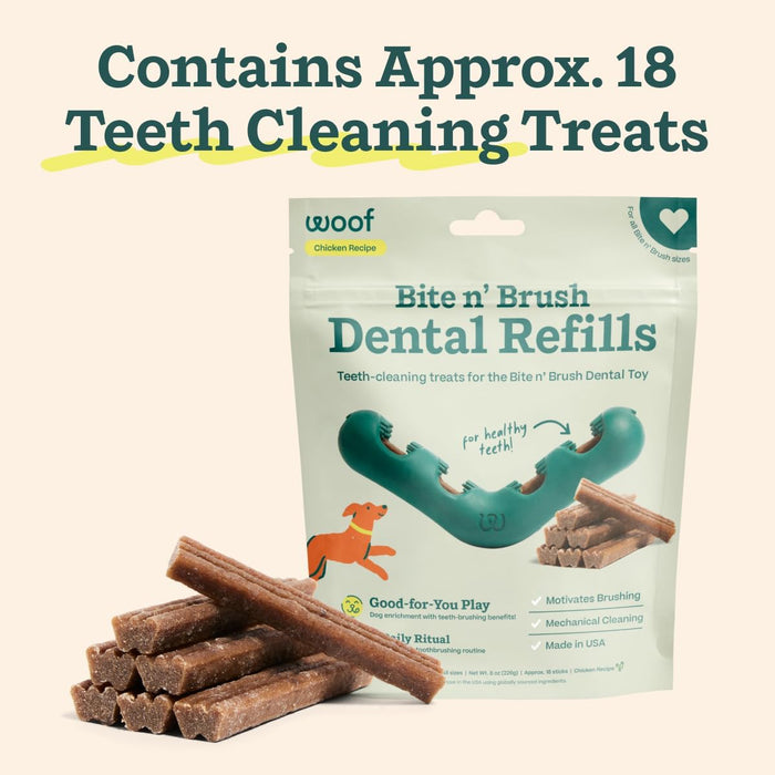 Bite n' Brush Dog Dental Stick Refills for Chew Toy, Chicken, 18 Count