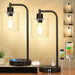 Set of 2 Industrial Touch Control Table Lamps with USB C+A Ports and AC Outlet - 3-Way Dimmable Black Bedside Lamps Nigh