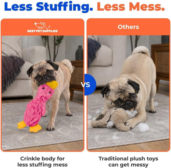 Interactive Squeaky Dog Toy - Crinkle Duck, Pink