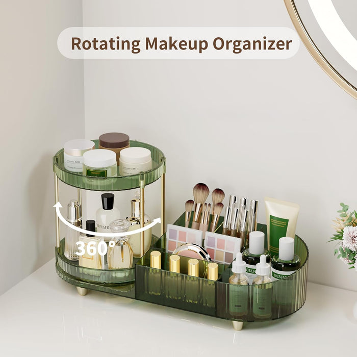 360 Rotating Makeup Organizer for Vanity, 2 Small Trays & 5 Compartments for Cosmetics, Skincare, Perfume, Lipstick & Ma