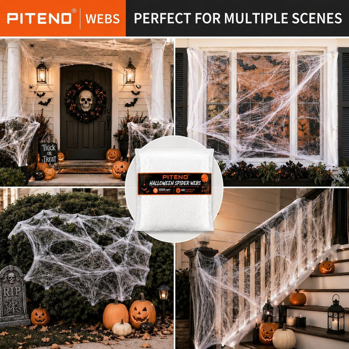 ® 1200 sqft Spider Webs Halloween Decorations with 40 Fake Spiders, Stretchable Halloween Spider Webs for Indoor Outdoor Haunted House Yard Porch Party Decor (White)