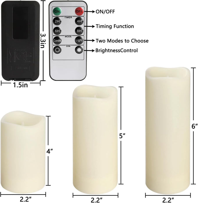 Set of 24 Flameless Led Battery Opeated (D2.2'' x H4''5''6'') Waterproof Outdoor Indoor Candles with 10-Key Remotes and 
