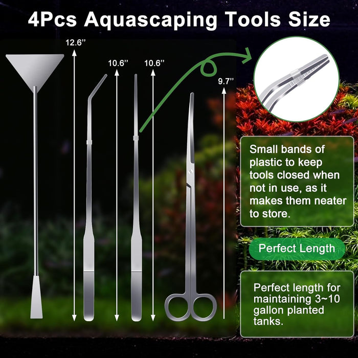 4Pcs Aquascaping Tools, Aquascape Kit, Long and Strong Aquarium Tweezers, Scissors, Algae Scraper, Aquarium Plant Tools,
