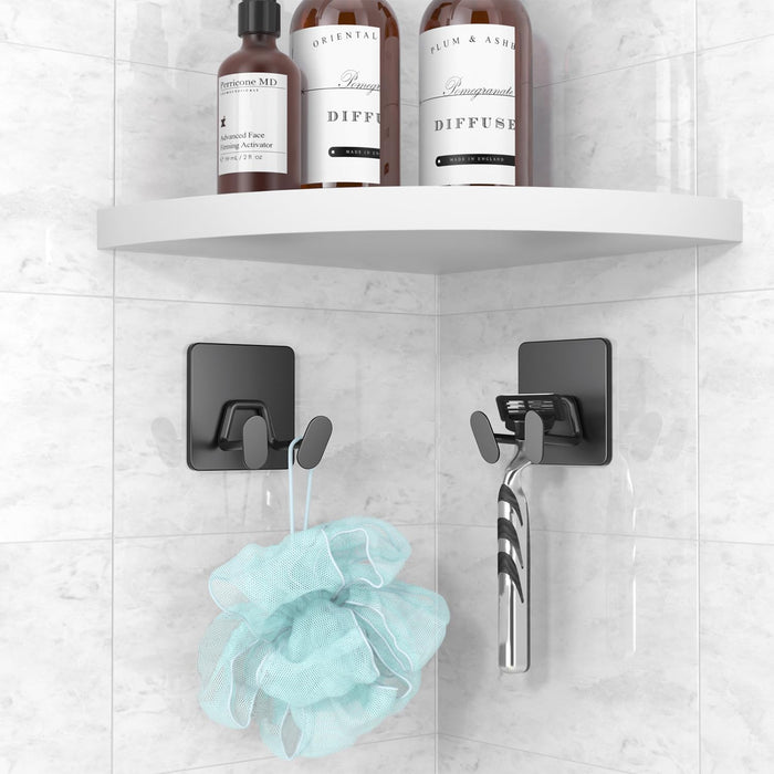 Adhesive Shower Hooks for Inside - Extra Sticky Stainless, Razor Holder Shower Accessories, Wall Mounted Self-Adhesive D