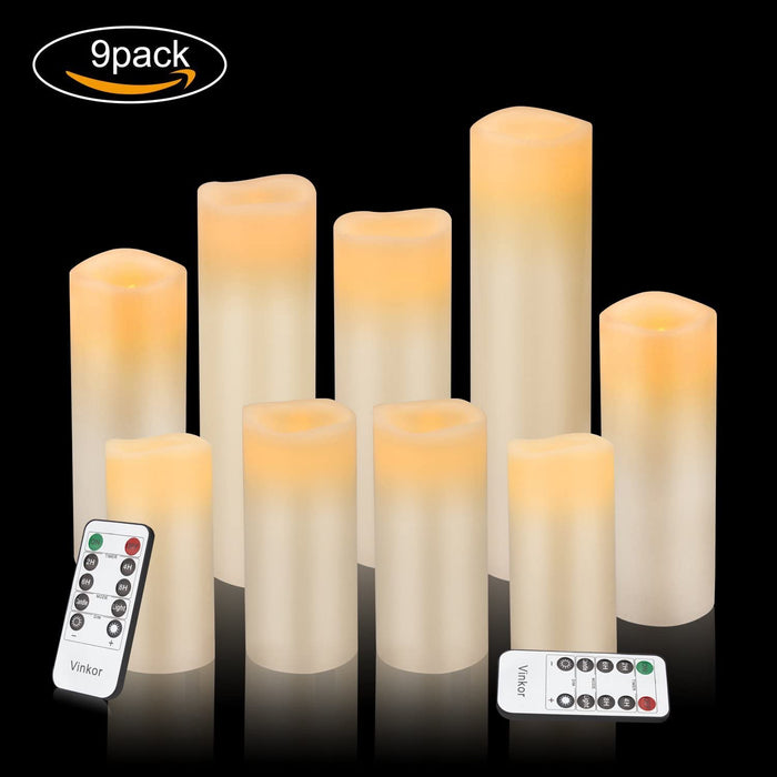 Flameless Candles Battery Operated Candles Real Wax Pillar LED Candles with 10-Key Remote and Cycling 24 Hours Timer (Ivory 4" 5" 6" 7" 8" 9")