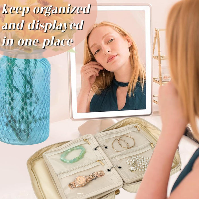 Travel Jewelry Organizer Case,Jewelry Bags for Traveling, Jewelry Binder with 24 Pcs Clear Zipper Velvet Pouches for Sto