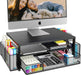 Desk Organizer and Accessories, 2-Tier Computer Monitor Stand Riser with Drawer and 2 Pen Holders, Laptop Stand, Office 