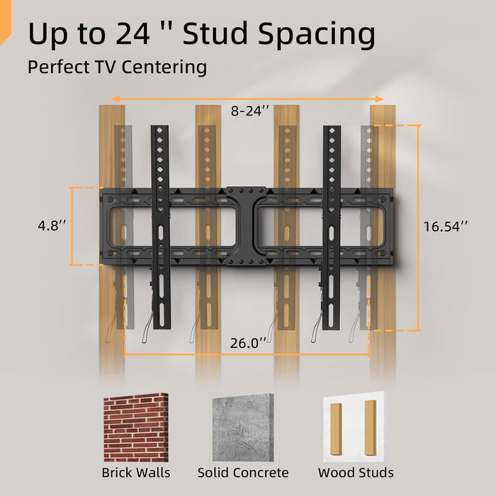 55 65 75 85 inch Tilting TV Wall Mount for 32-90 '' TVs, Low Profile TV Mount Bracket, Safe Lock & Quick Release,Max VESA 600x400mm, 24 inch Studs,132 lbs, Fit Most 55+ 75+ 85+ 86 TVs