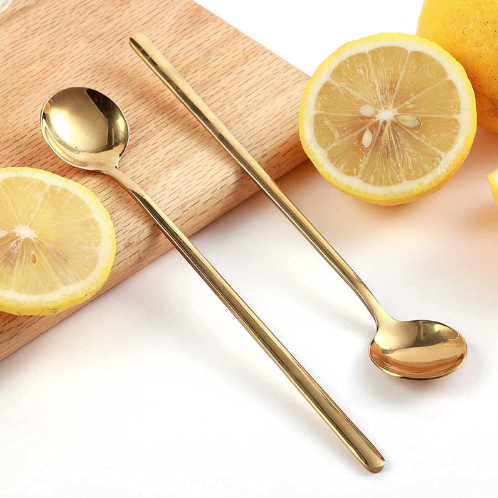 4 PCS 6.7 Inches Coffee Spoons, Stirring Spoons, Tea Spoons Long Handle, Teaspoons, Gold Spoons, Ice Tea Spoons, Long Spoons for Stirring, Espresso Spoons Stainless Steel