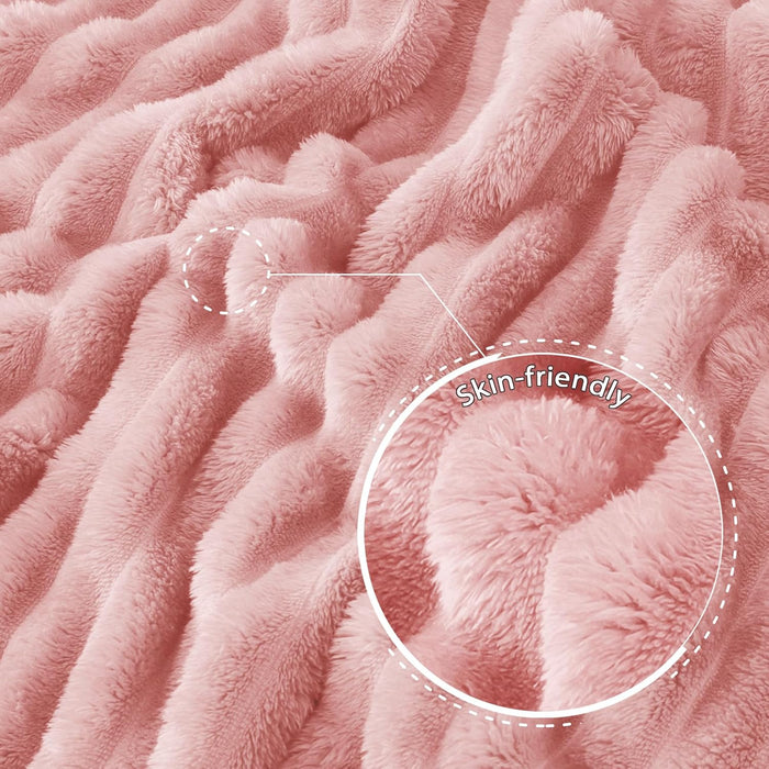 Striped Fleece Throw Blanket for Couch, Sofa, Pink