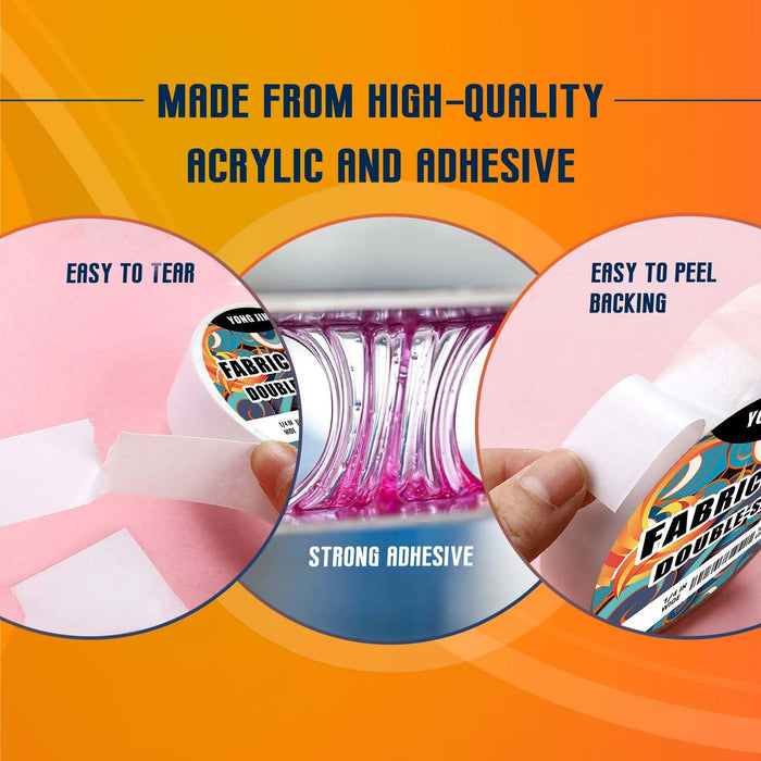 Double-Sided Fabric Tape,Hem Tape No Sew No Iron,1/4"+1/2" (2 Rolls)