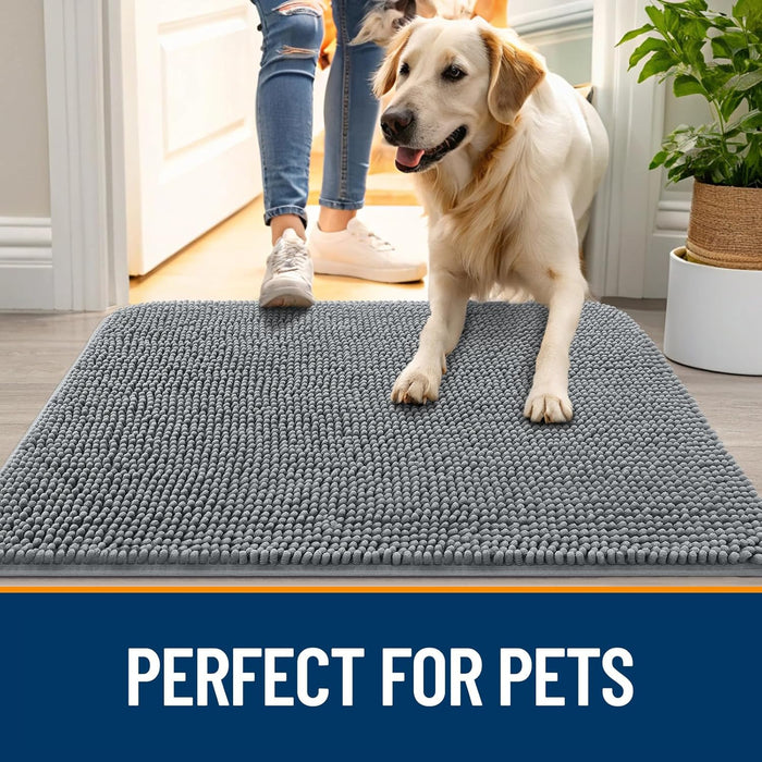 Dog Door Mat for Muddy Paws 48x30, Super Absorbent Chenille Mud Mat