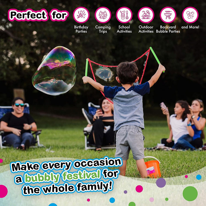 Giant Bubble Wands Kit: (4-Piece Set) | Incl. Wand, Big Bubble Concentrate and Tips & Trick Booklet | Outdoor Toy for Kids, Boys, Girls | Bubbles Made in The USA
