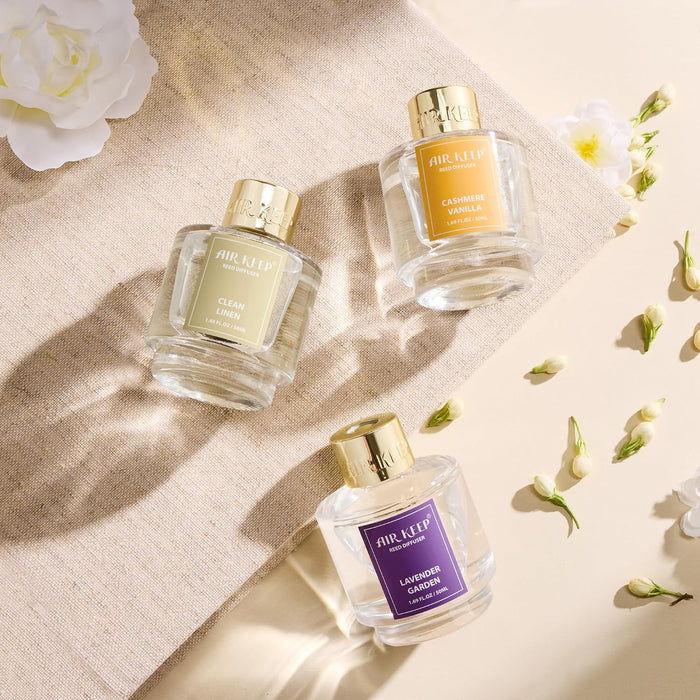 Reed Diffuser Set of 3,Clean Linen Cashmere Vanilla Lavender Garden Oil Reed Diffusers for Bedroom Living Room Office Aromatherapy Oil Reed Diffuser for Gift 50ml x 3