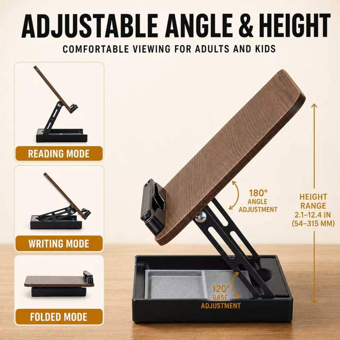 Adjustable Wooden Book Stand with Storage and Reading Light