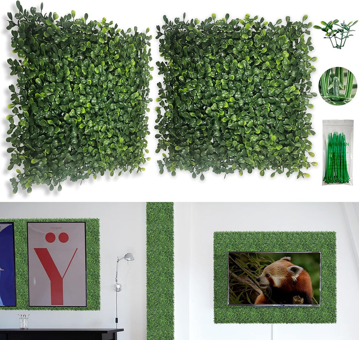 Artificial Grass Wall Panel,10"x 10"(12Pcs) Boxwood Faux Green Wall Panels for Interior Wall, Backdrop Wall,Garden Wall 