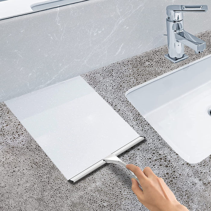 All-Purpose Stainless Steel Shower Squeegee for Shower Glass Door with 2 Adhesive Hooks, Bathroom Cleaner Tool Household