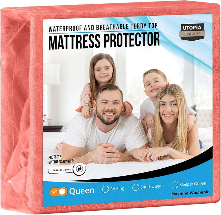 Waterproof Mattress Protector Twin Size, Premium Terry Mattress Cover 200 GSM, Breathable, Fitted Style with Stretchable Pockets (White)