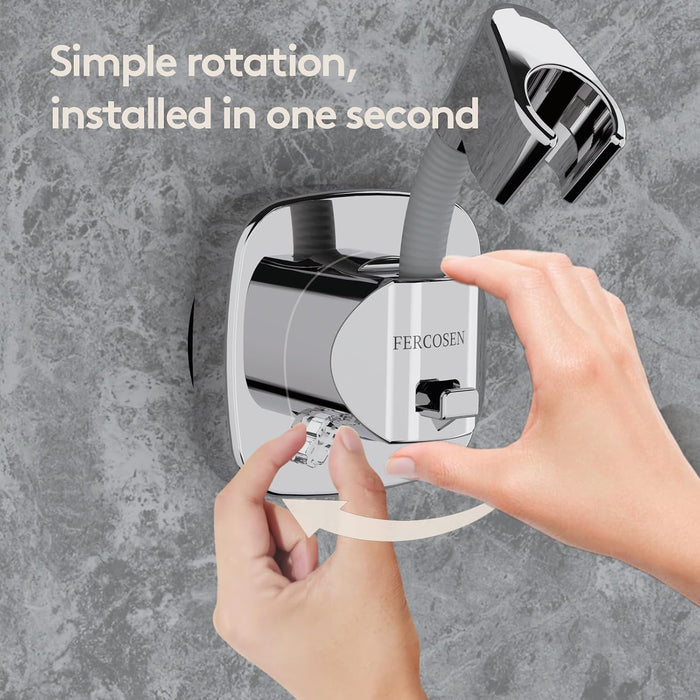 Shower Head Holder with Suction | 360° Swivel | Silver