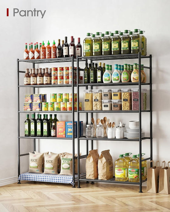 Storage Shelves - 5 Tier Shelf Organizer, Heavy Duty Garage Shelving Unit with Leveling Feet, Stable Metal Shelves Organ